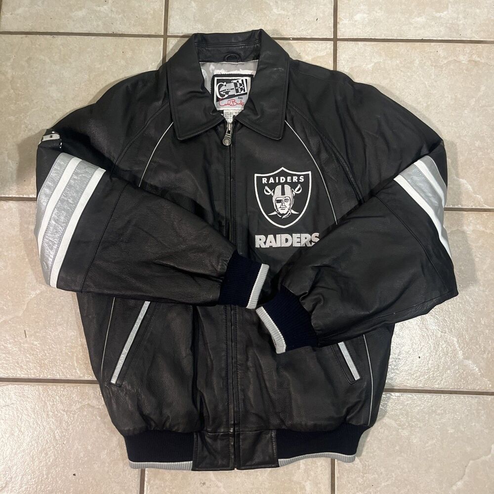 Vintage Oakland Raiders Leather Bomber Jacket Mens 2XL G-III Carl Banks 90s